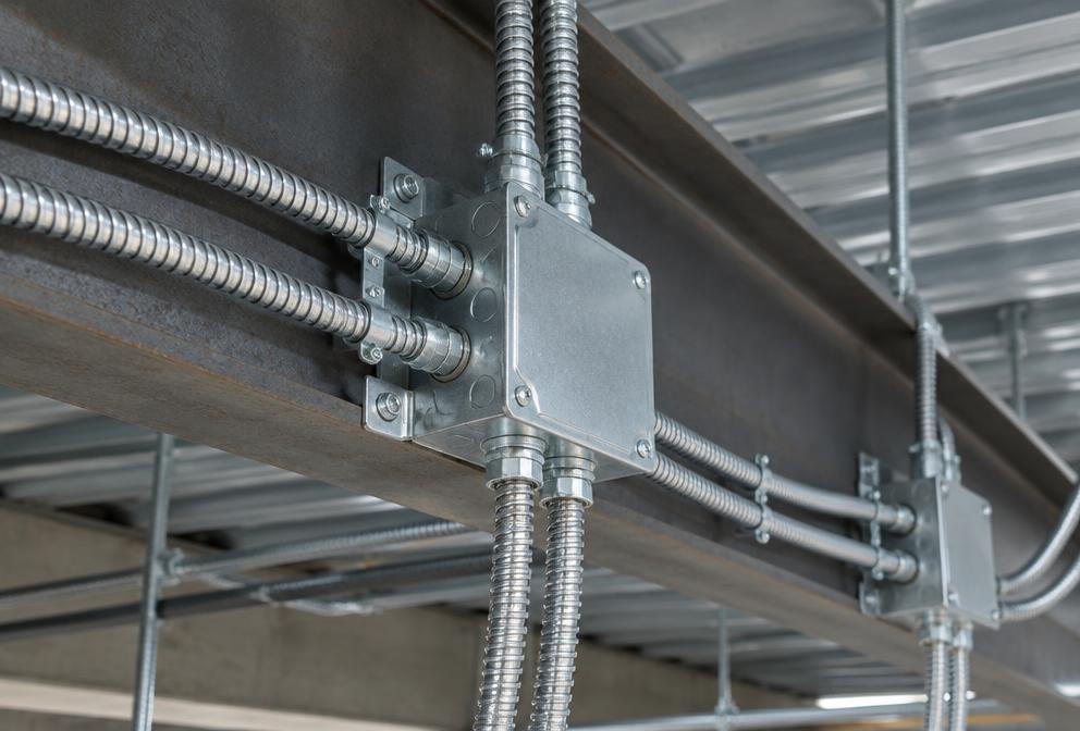 Commercial metal-clad cable and junction box installation